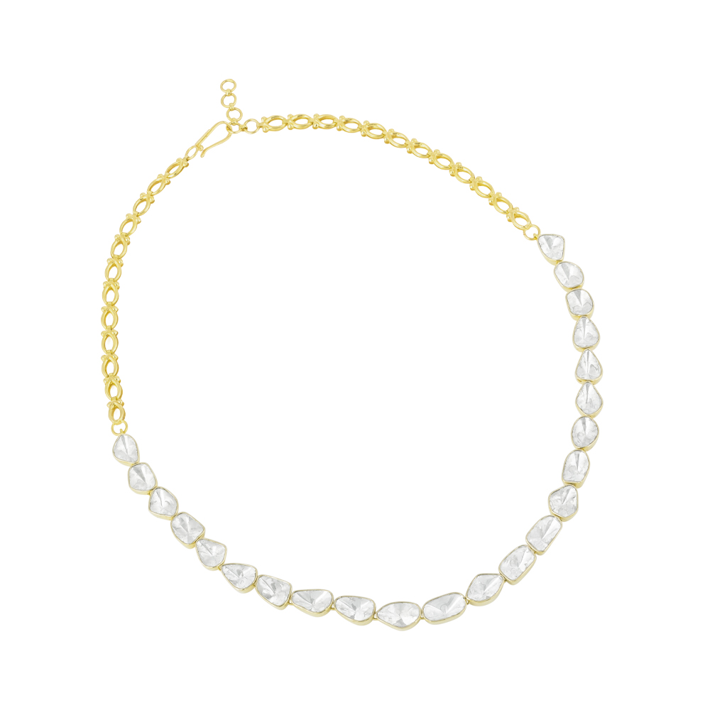 Open Polki Diamond Necklace with Gold Frames